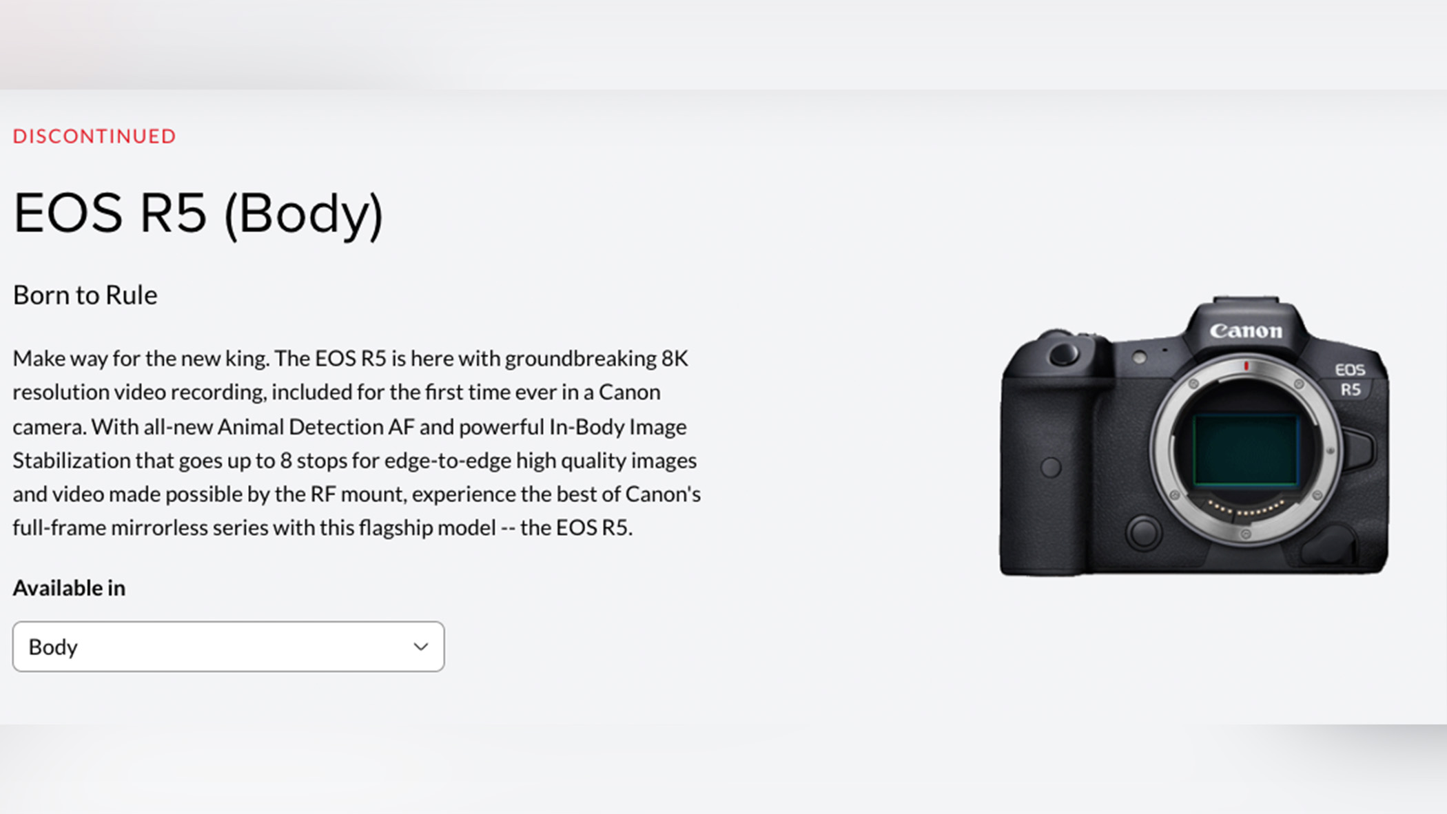 A screenshot of a Canon camera taken from a product page.