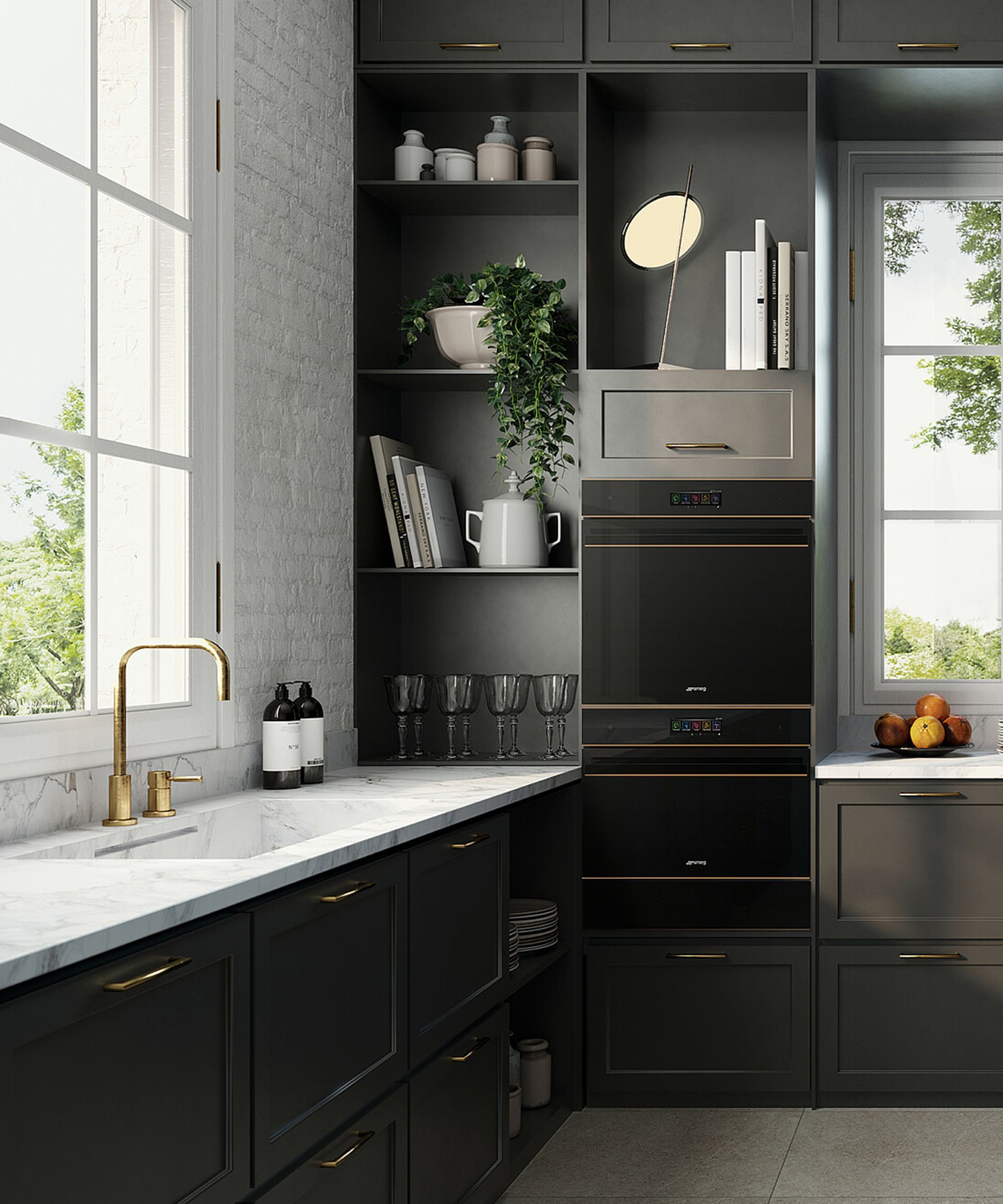 Dapur monokromatik dengan produk Smeg Dolce Stil Novo