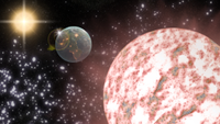 An illustration of the weird star system of CD-35 2722, the foreground object in a brown dwarf, the background object a star, but is the middle body an exomoon?