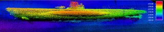 A sonar image of the German U-boat U-576, which was sent to the bottom of the Atlantic by U.S. Naval forces after attacking a guarded merchant convoy on July 15, 1942.