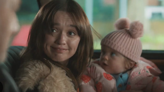 Gemma (played by Aimee Lou Wood) and baby Sadie plus dad Malcolm (David Morrissey) equals "Daddy Issues" season 2