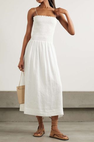 FAITHFULL THE BRAND Geriba smocked linen midi dress