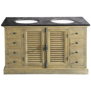 Persiennes Wood and Blue Stone Freestanding Basin Unit
