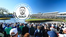 The 17th hole at TPC Sawgrass for The Players Championship, with the Bazza's Best Bets badge next to iconic island green