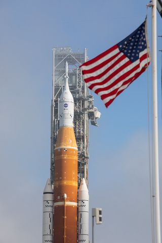 Artemis 1 on the launch pad during wet dress rehearsal operations on June 20, 2022.