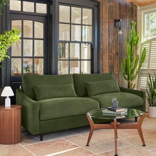 Green sofa in a conservatory