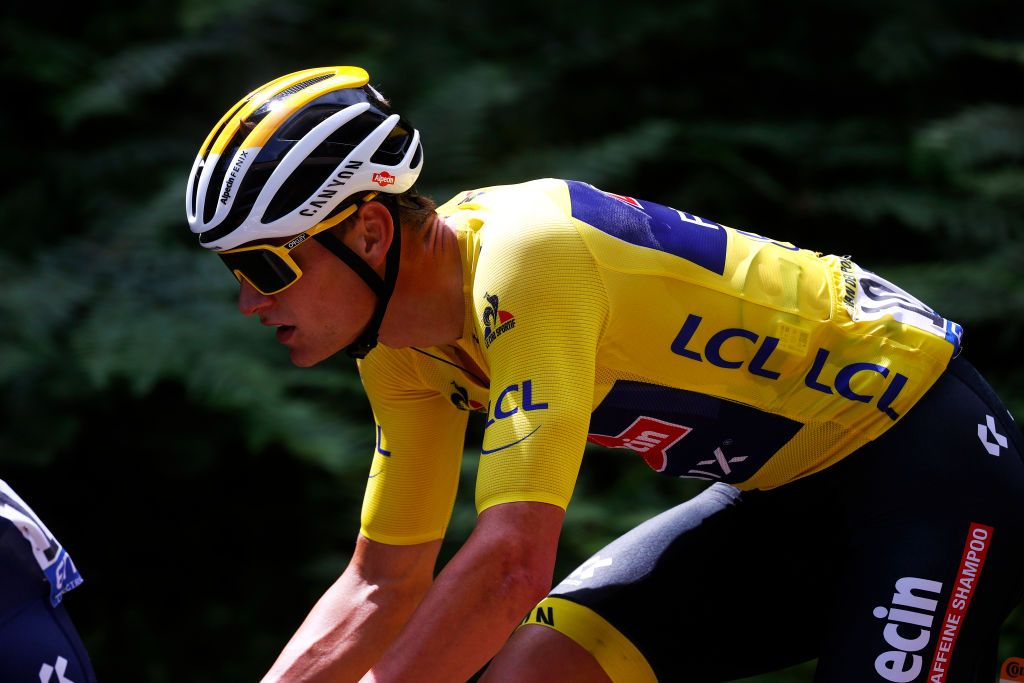 LE CREUSOT FRANCE JULY 02 Mathieu Van Der Poel of The Netherlands and Team AlpecinFenix yellow leader jersey during the 108th Tour de France 2021 Stage 7 a 2491km km stage from Vierzon to Le Creusot 369m LeTour TDF2021 on July 02 2021 in Le Creusot France Photo by Chris GraythenGetty Images