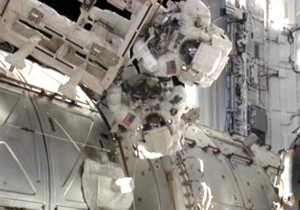 Endeavour shuttle astronauts Andrew Feustel and Mike Fincke participate in the STS-134 mission&#039;s third spacewalk as construction and maintenance continue on the International Space Station on May 25, 2011