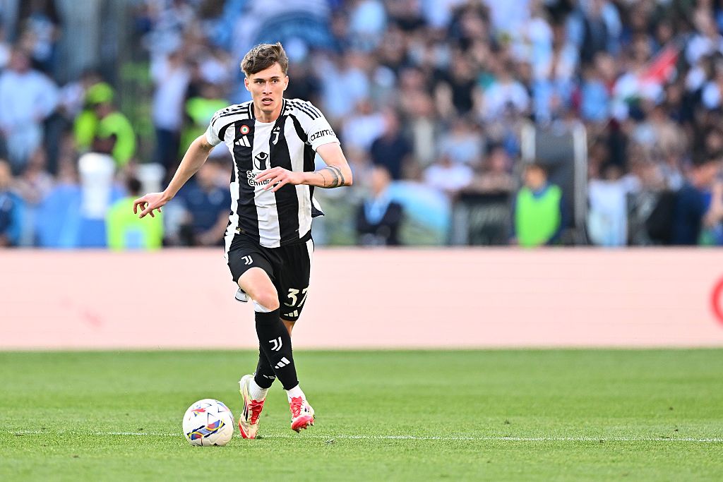 Nicolo Savona of Juventus in action during the Serie A match between SS Lazio and Juventus at Stadio Olimpico on May 10, 2025 in Rome, Italy.