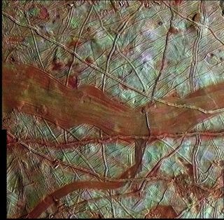 An image of Europa's icy surface