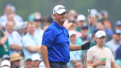 Sandy Lyle acknowledging fans during the par-3 contest ahead of the 2023 Masters