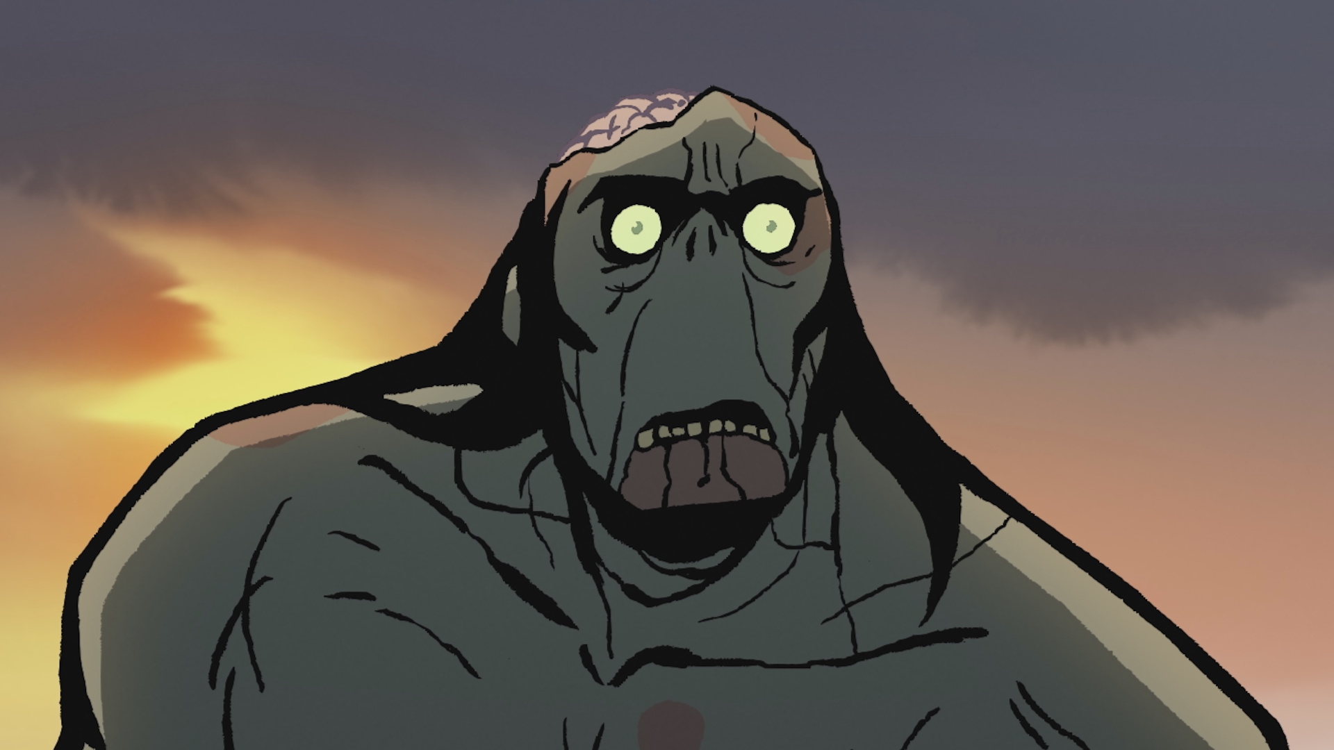 Primal season 3 image showing zombie Spear looking out with a dazed expression