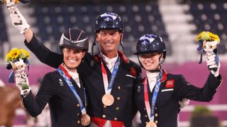Charlotte Dujardin, Carl Hester and Charlotte Fry of Team GB