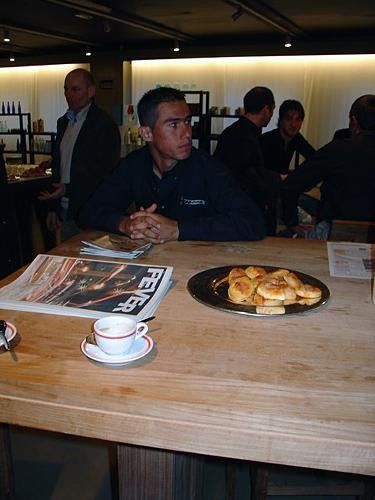 Juan Torres at the Team Whistle presentation; Michele Bartoli can be spotted in the background.