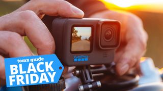 gopro hero10 black mounted to a bike with black friday deal tag