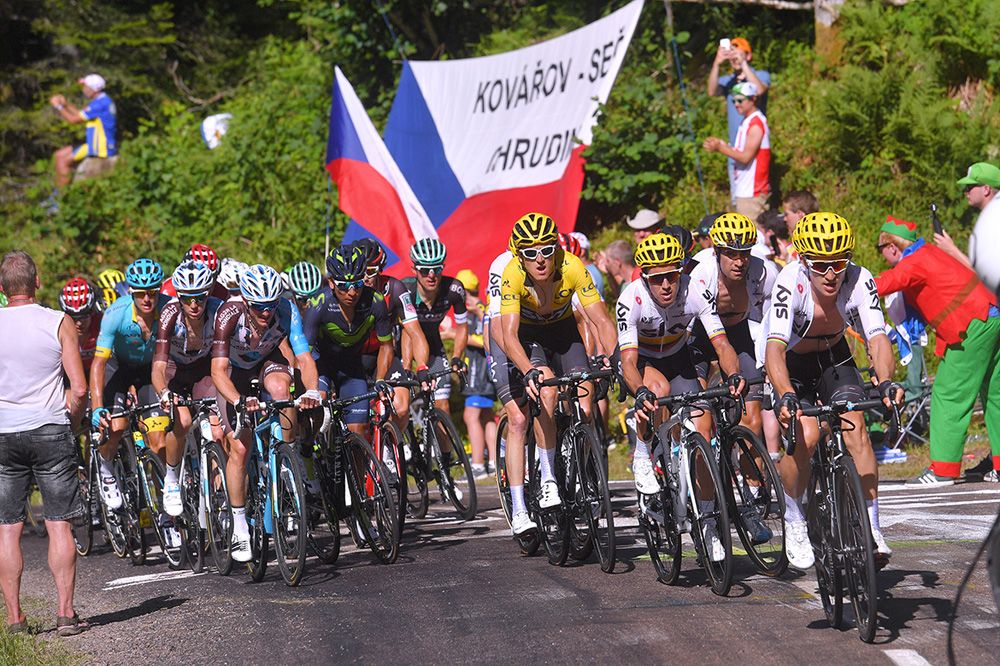 The Team Sky train took over on the lower slopes of the climb