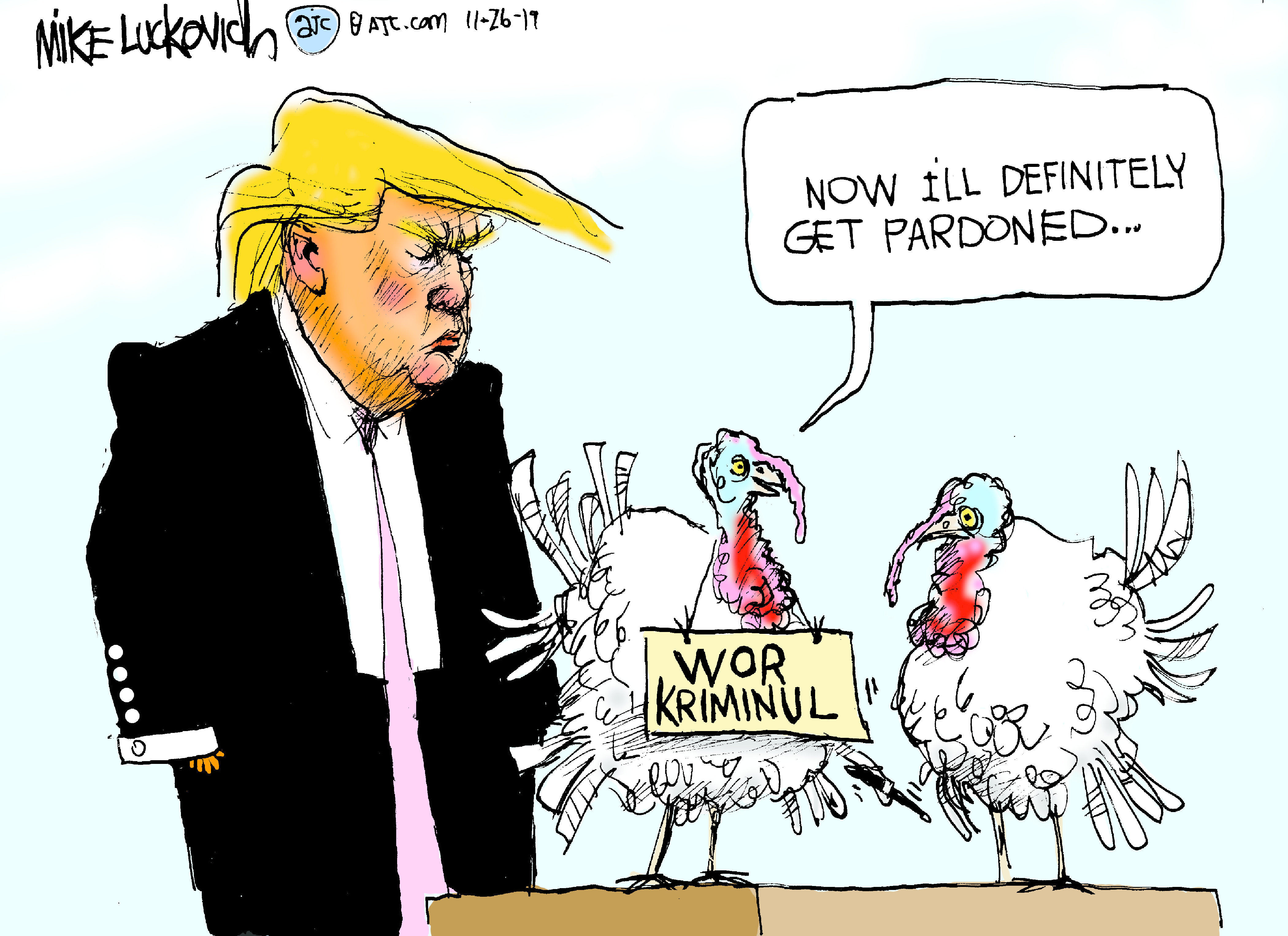 Political Cartoon U.S. Trump Thanksgiving Turkey Pardon War Criminal