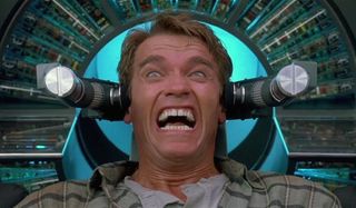 Total Recall Arnold Schwarzenegger in pain during the memory process
