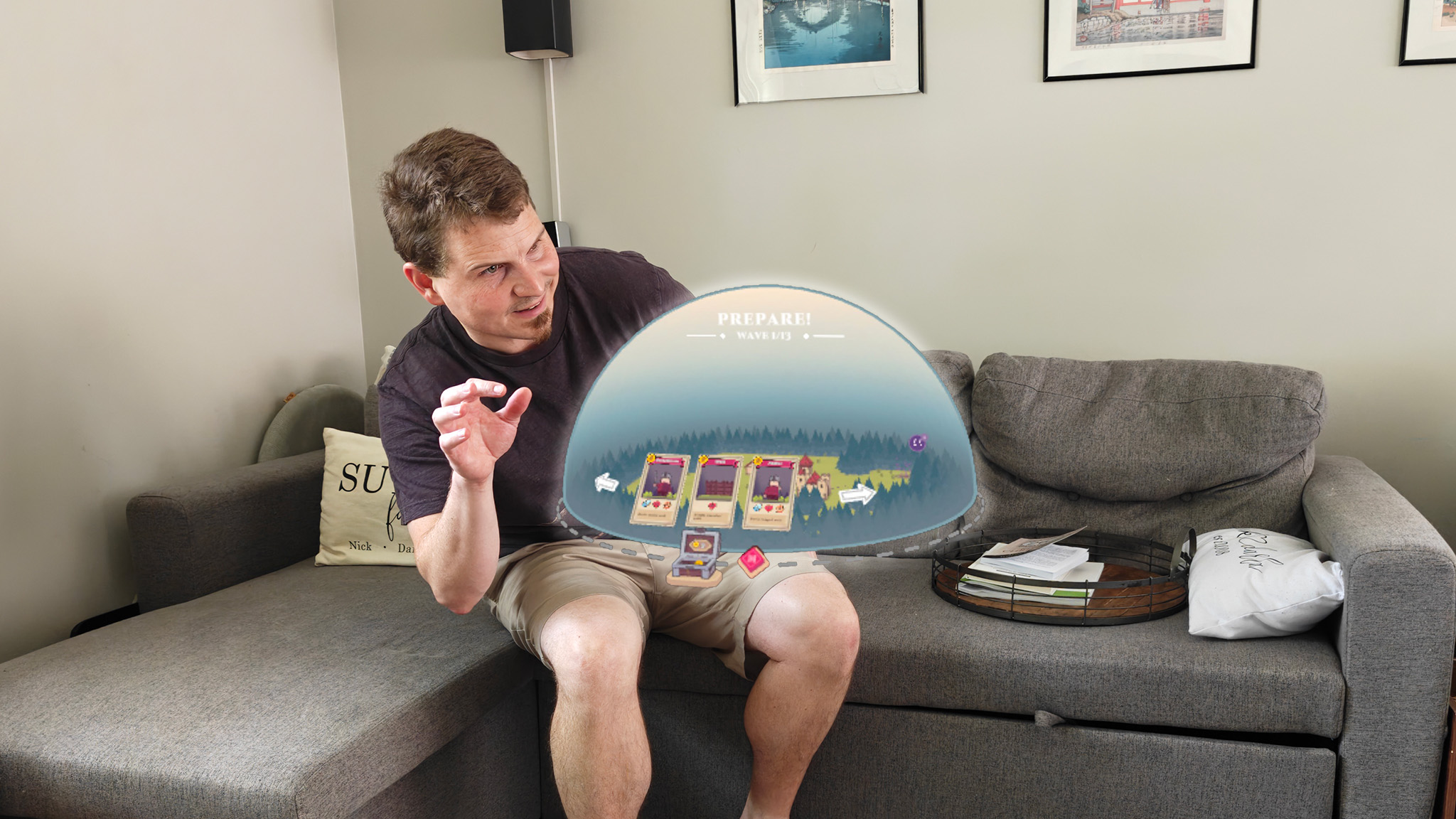 Playing mixed reality strategy game Banners & Bastions in my living room