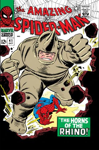 Rhino battles Spider-Man.