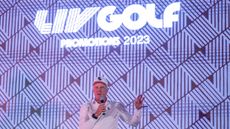 Greg Norman speaks at the 2023 LIV Golf Promotions trophy ceremony