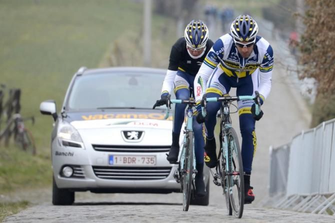 Juan Antonio Flecha out training with his Vacansoleil teammate