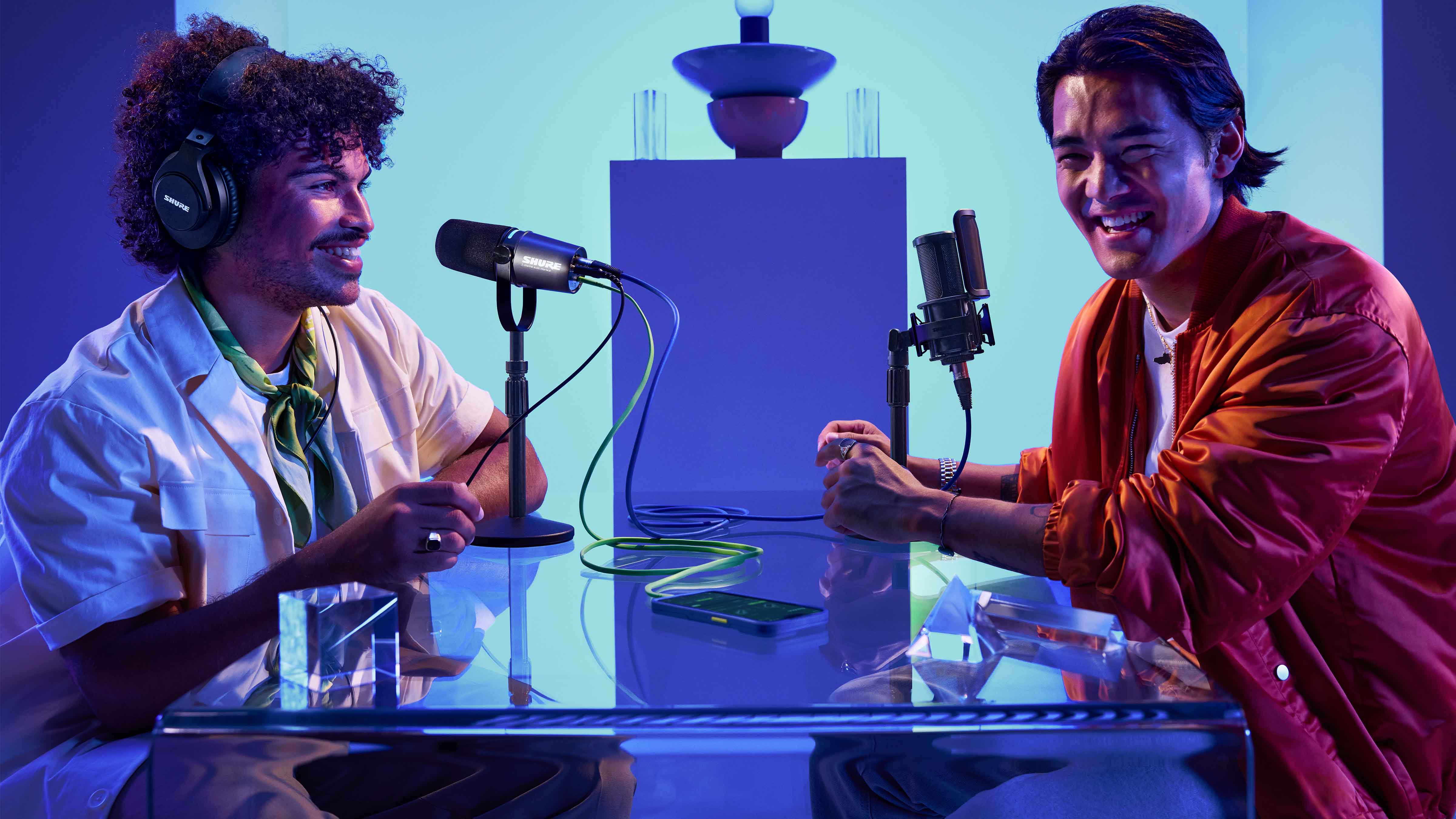 Podcast using Shure MV7i 