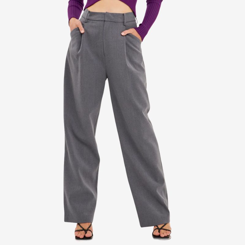Image of grey wide leg trousers