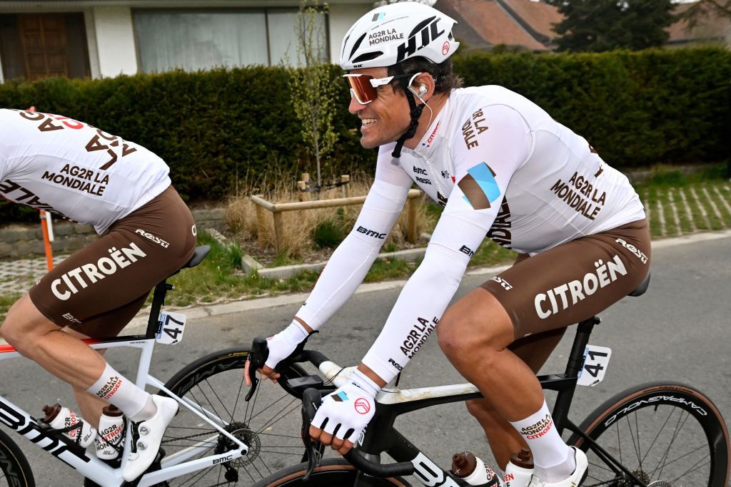 Belgian Greg Van Avermaet of AG2R Citroen pictured in action during the mens GentWevelgem In Flanders Fields cycling race 2489km from Ieper to Wevelgem Sunday 27 March 2022 BELGA PHOTO DIRK WAEM Photo by DIRK WAEM BELGA MAG Belga via AFP Photo by DIRK WAEMBELGA MAGAFP via Getty Images