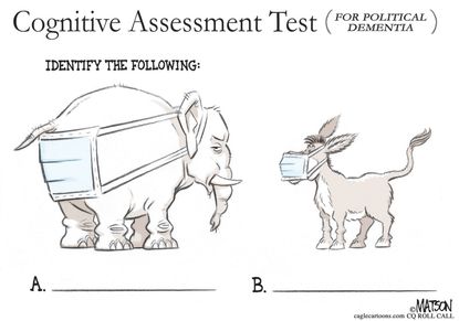 Political Cartoon U.S. masks GOP Democrats political dementia test