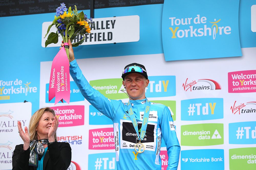Serge Pauwels in the final leader's jersey at Tour de Yorkshire