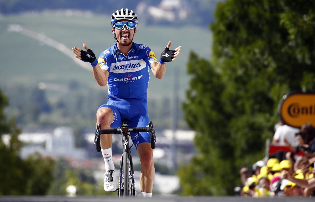 Julain Alaphilippe (Deceuninck-QuickStep) solos to victory during stage 3 at the Tour de France
