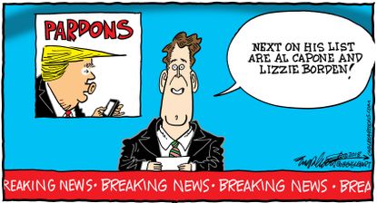 Political Cartoon U.S. Trump pardons Al Capone Lizzie Borden