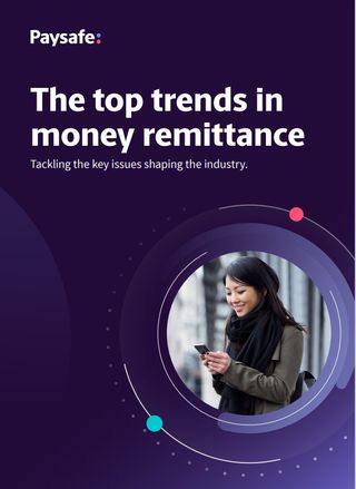 Whitepaper from Paysafe on the money remittance market and the technology impacting it today, with image of female using a smartphone