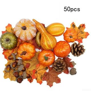 50pcs Halloween Fall Harvest Autumn Decoration Pumpkins Props Artificial Fake Pumpkin Leaves for Halloween Harvest Festival Faux Decoration