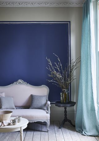 Blue room design ideas in a blue living room with Annie Sloane paint