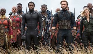 Avengers: Infinity War Danai Gurira Chadwick Boseman Chris Evans Scarlet Johansson looking out on th