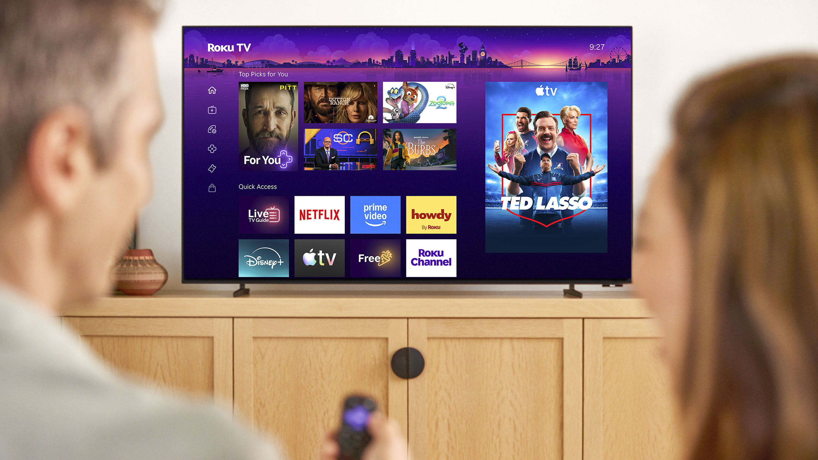The Roku Pro Series OLED TV in a living room.
