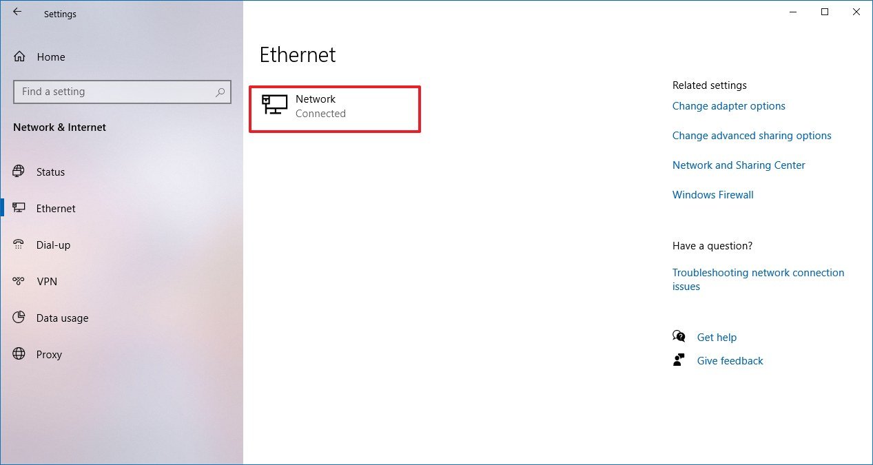 Windows 10 Ethernet settings