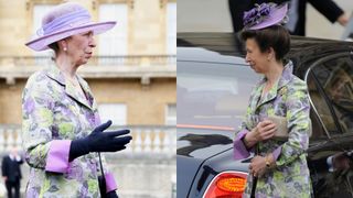 Princess Anne wearing the same lilac outfit for a garden party and the royal wedding