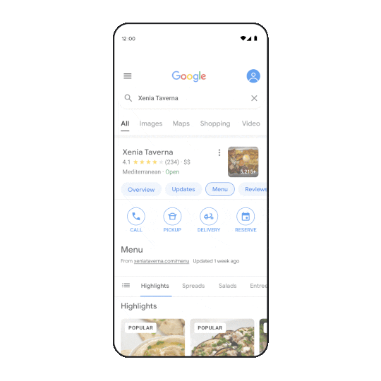 Improved digital menus on Google Search