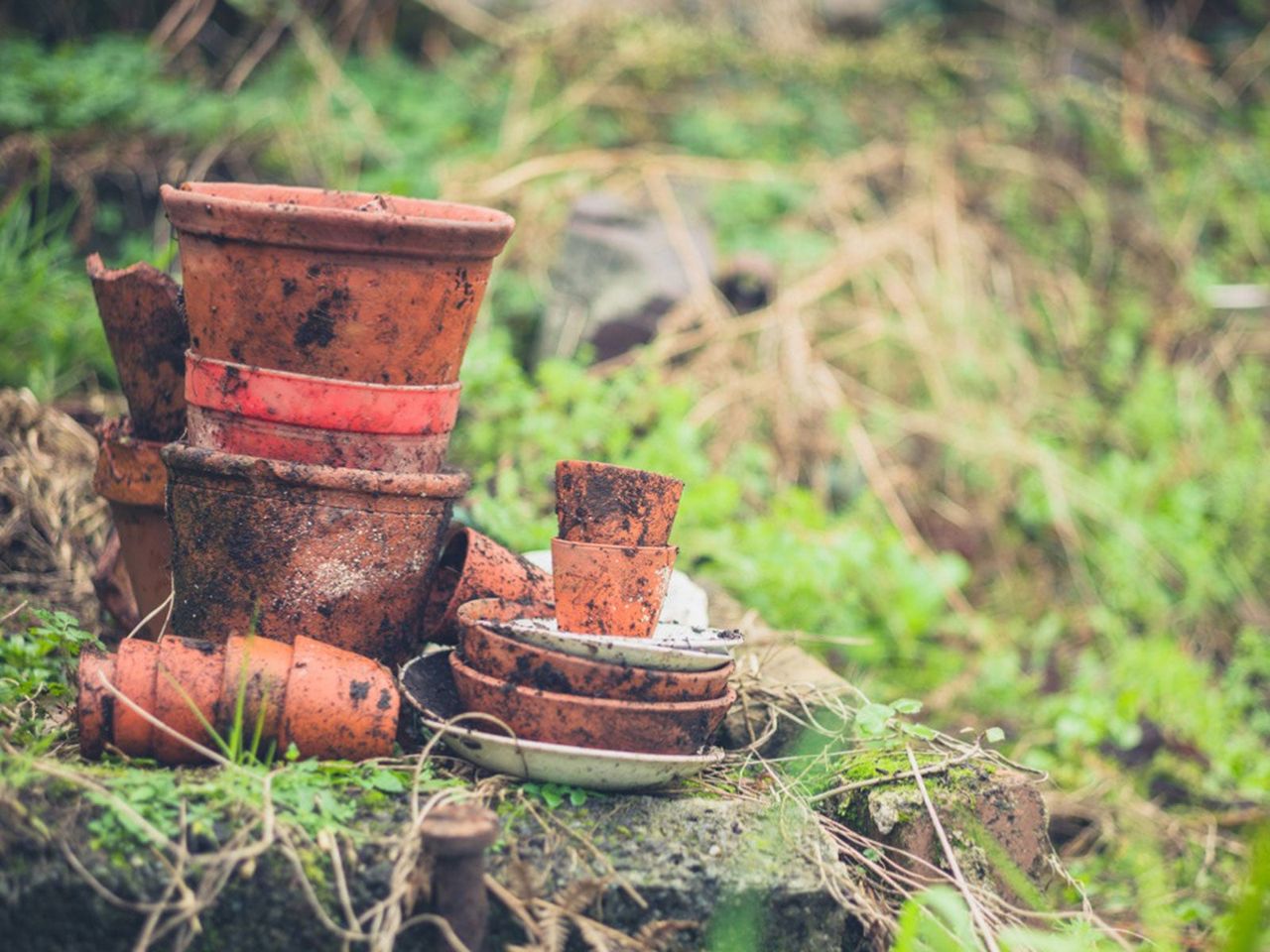 Outdoor Pots Covered In Dirt And Soil