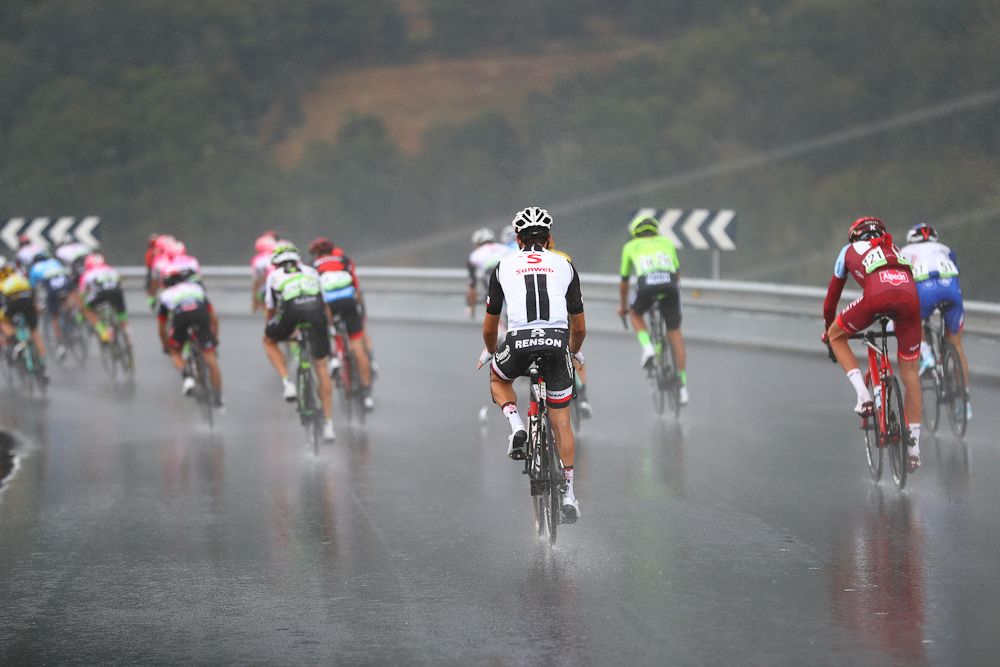 Rain soaked the course near the end of stage 11 at the Vuelta