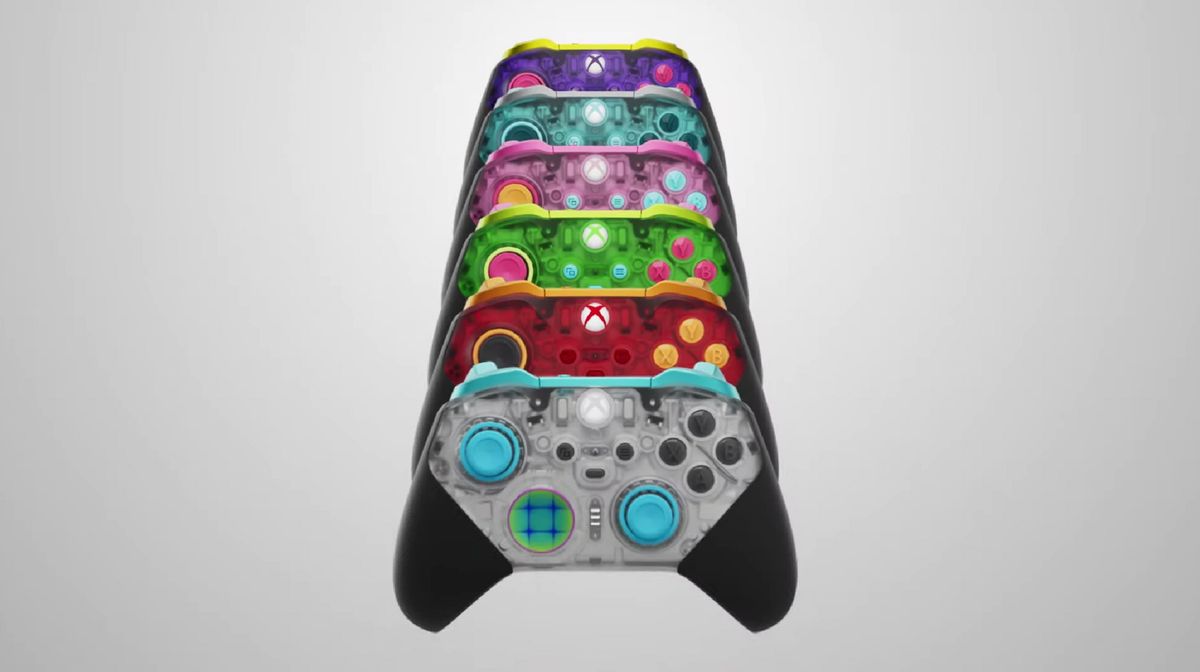 Xbox Design Lab transparent Series 2 controllers hero