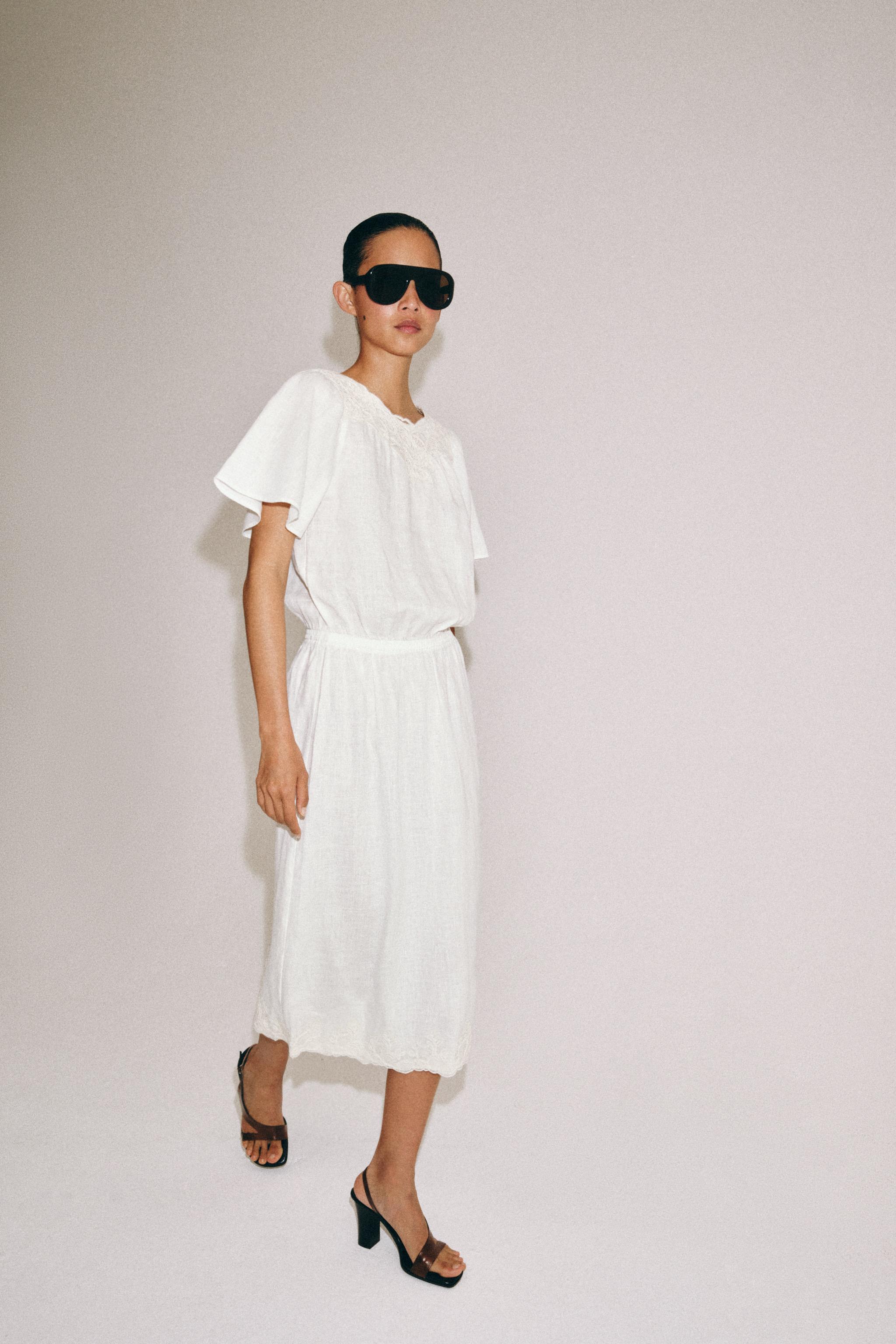 Zw Collection 100% Linen Crochet Dress