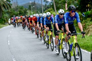 ARA Pro Racing Sunshine Coast at the front of the peloton on stage 1 of Petronas Le Tour de Langkawi 2022