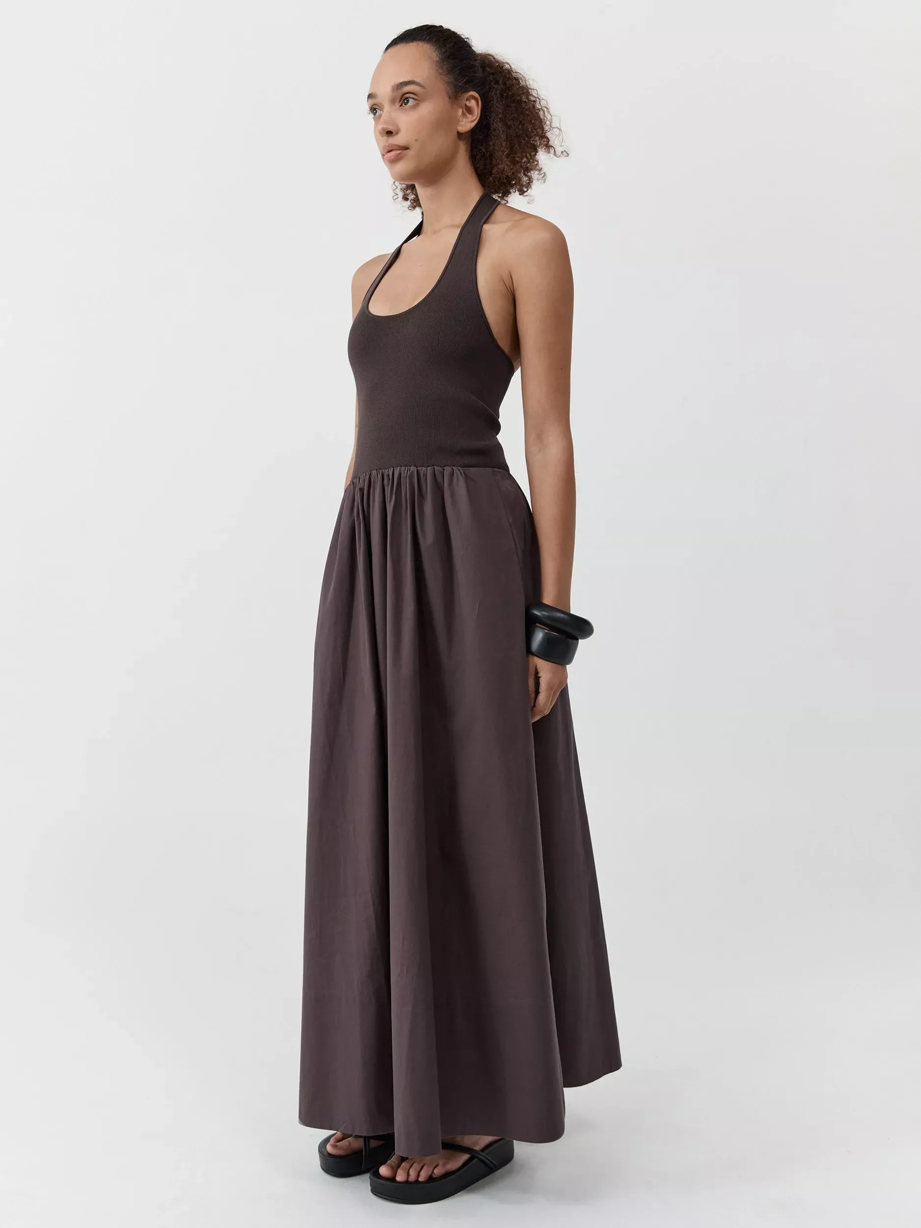 St. Agni Halterneck Gathered Maxi Dress, Brown