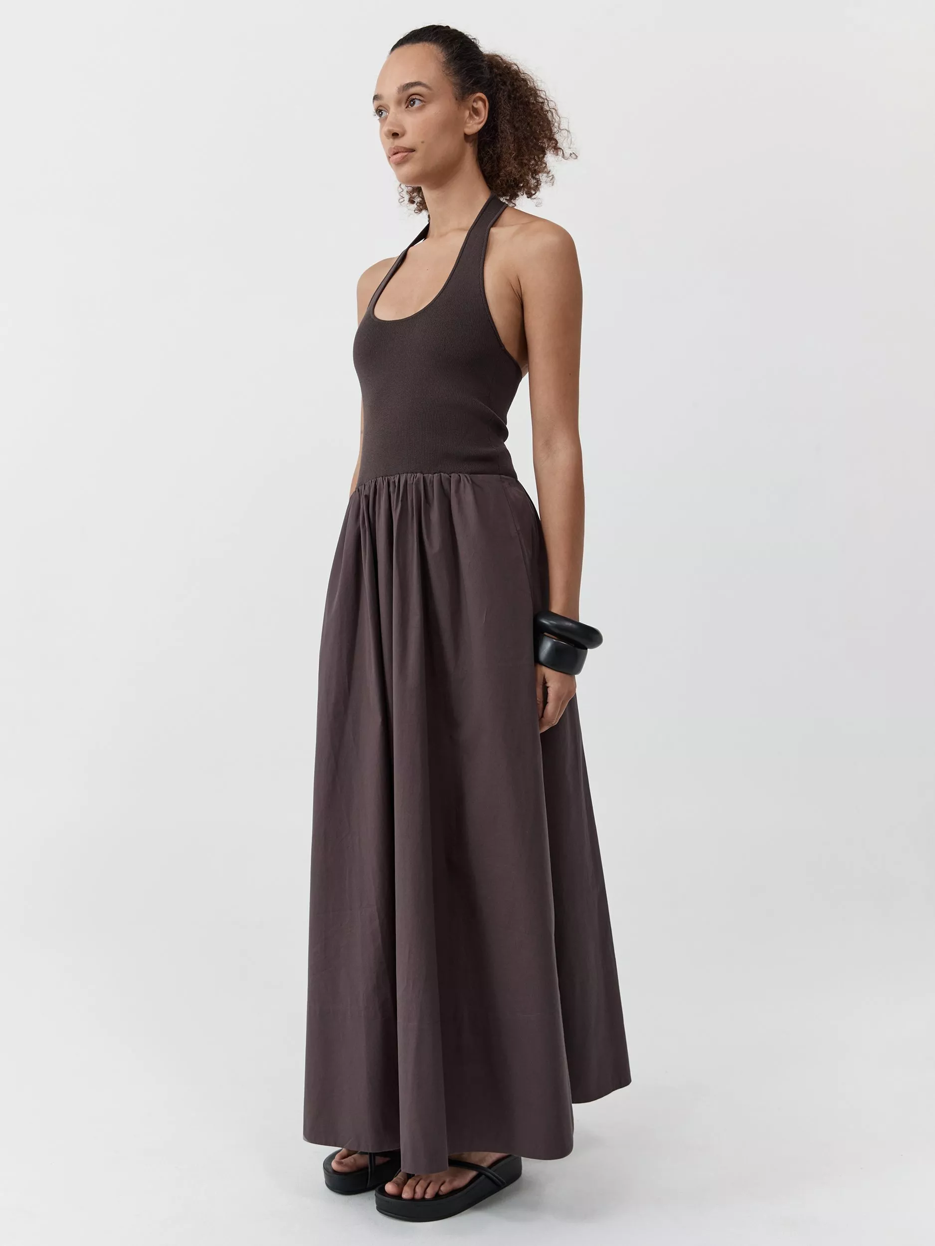 St. Agni Halterneck Gathered Maxi Dress, Brown