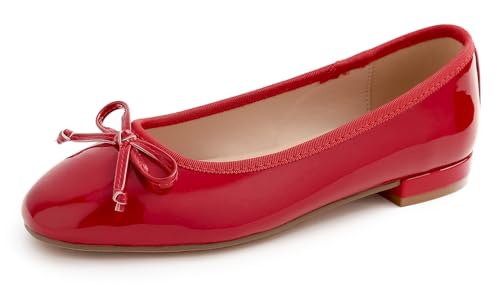 Feversole Women's Square Toe Low Heel Bow Tie Dress Pump Shoes Red Patent Size 7.5 M Us