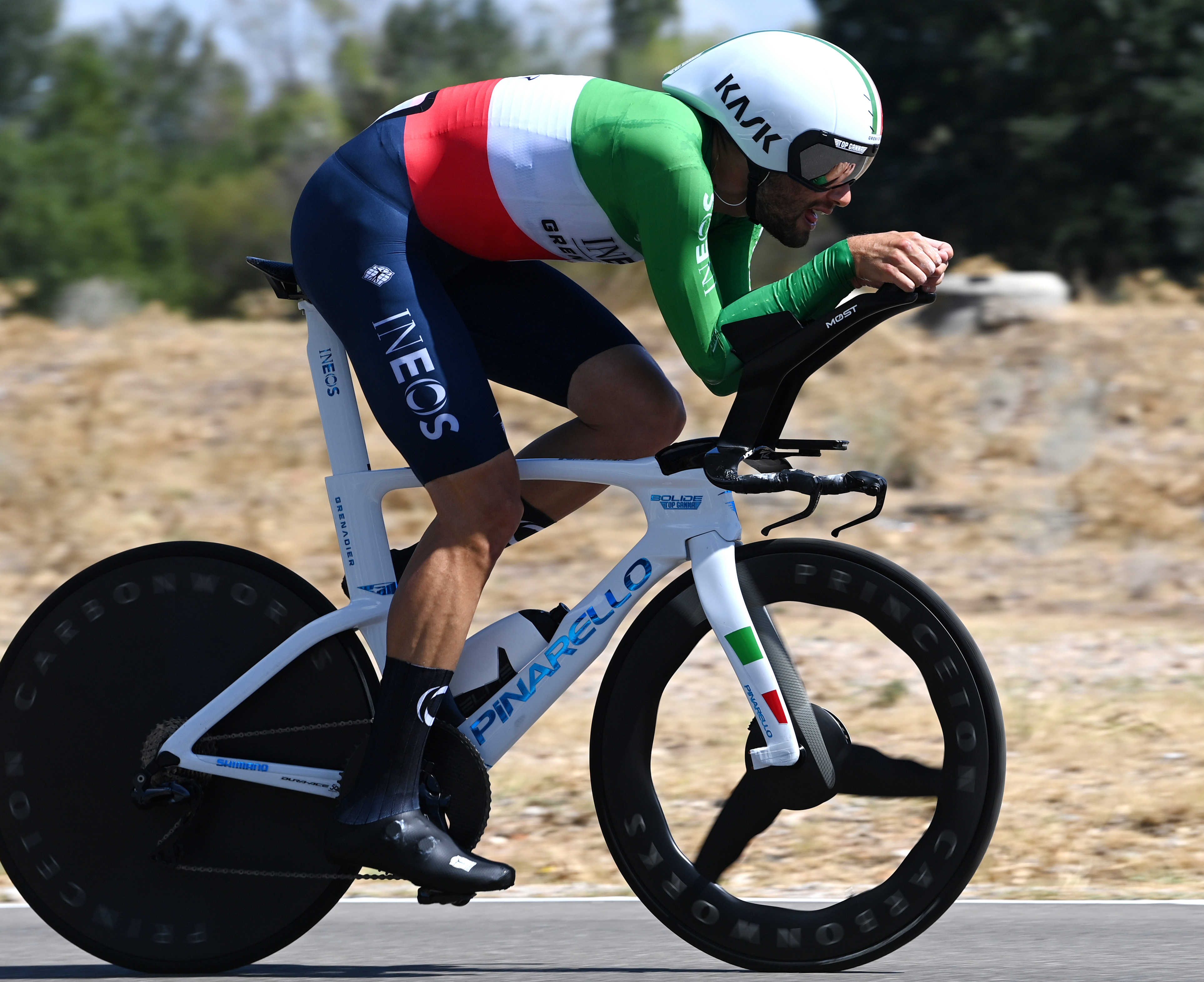 Filippo Ganna in action in the Vuelta time trial